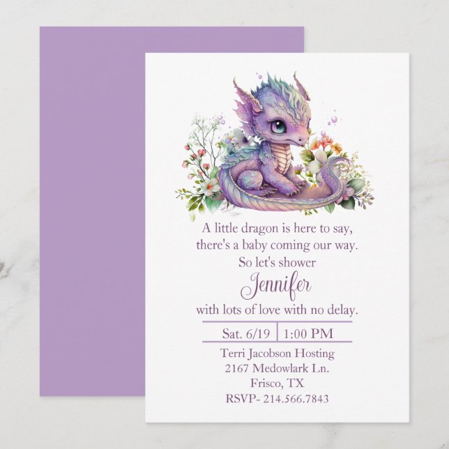 Invitation Baby shower de Dragon Bébé (Devant / Derrière)