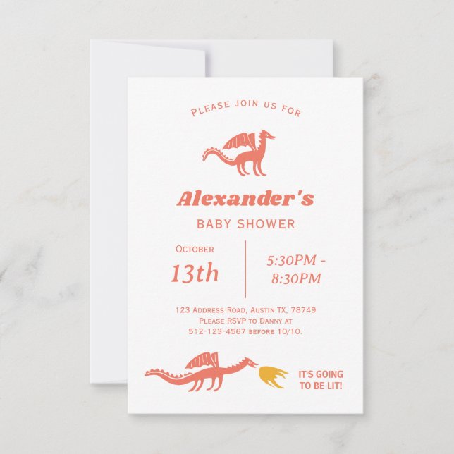 Invitation Baby shower de dragon mignon (Devant)