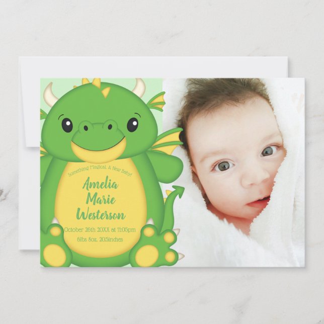 Invitation Baby shower de dragon vert (Devant)