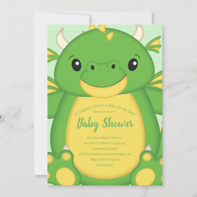 Invitation Baby shower de dragon vert (Devant)