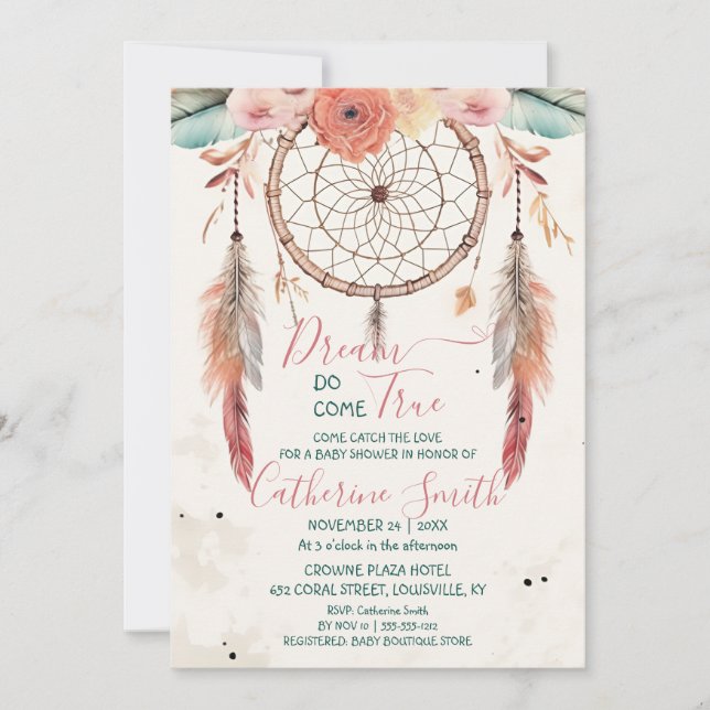 Invitation Baby shower de Dreamcatcher à aquarelle personnali (Devant)
