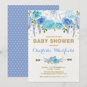 Invitation Baby shower de Dreamcatcher à fleurs de Boho d'or 