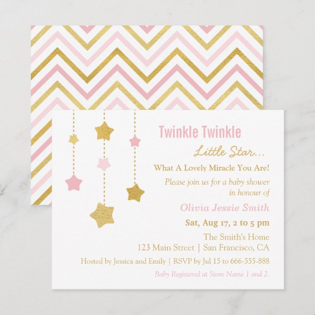 Invitation Baby shower de Faux Gold Pink (Devant / Derrière)