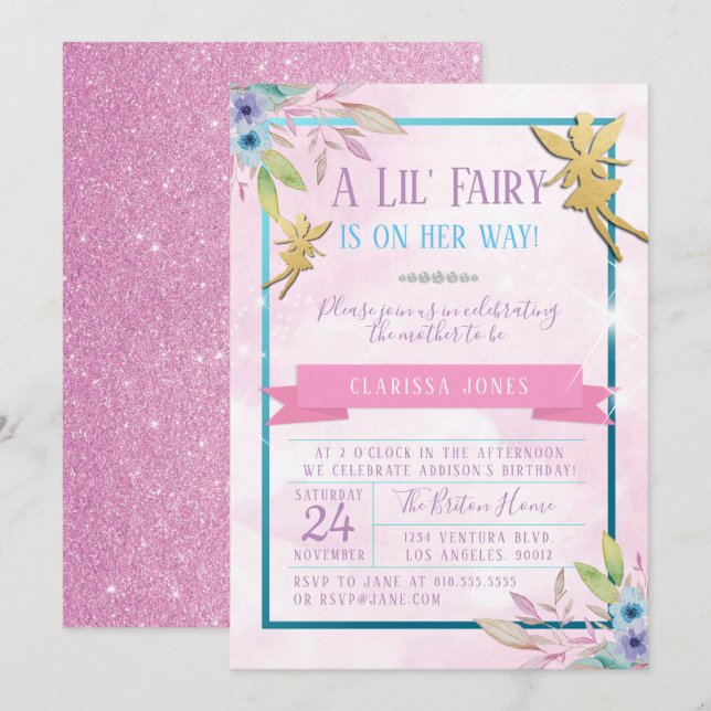 Invitation Baby shower de fée (Devant / Derrière)