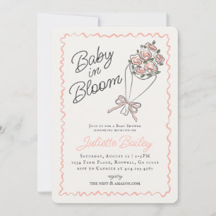 Invitation Baby shower de ferme à fleurs roses