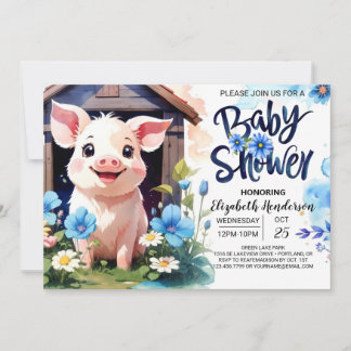 Invitation Baby shower de ferme de porc et de Fleur sauvage