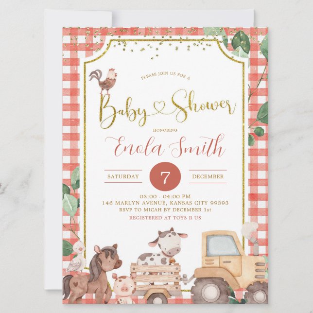 Invitation Baby shower de ferme garçon (Devant)