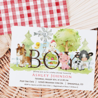 Invitation Baby shower de ferme garçon