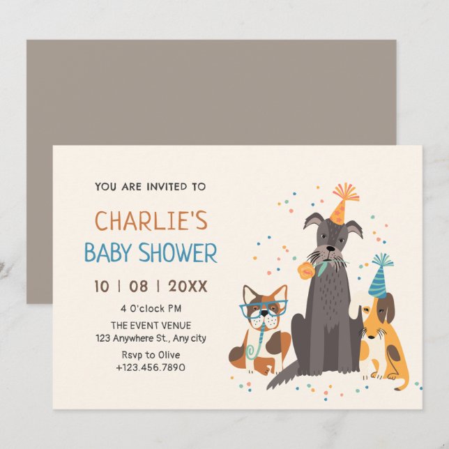 Invitation Baby shower de fête des chiens (Devant / Derrière)