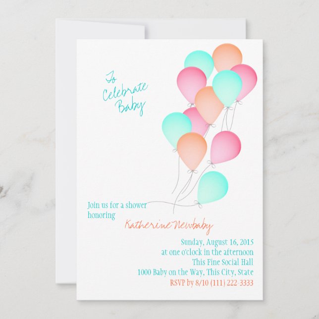 Invitation Baby shower de fête du ballon (Devant)