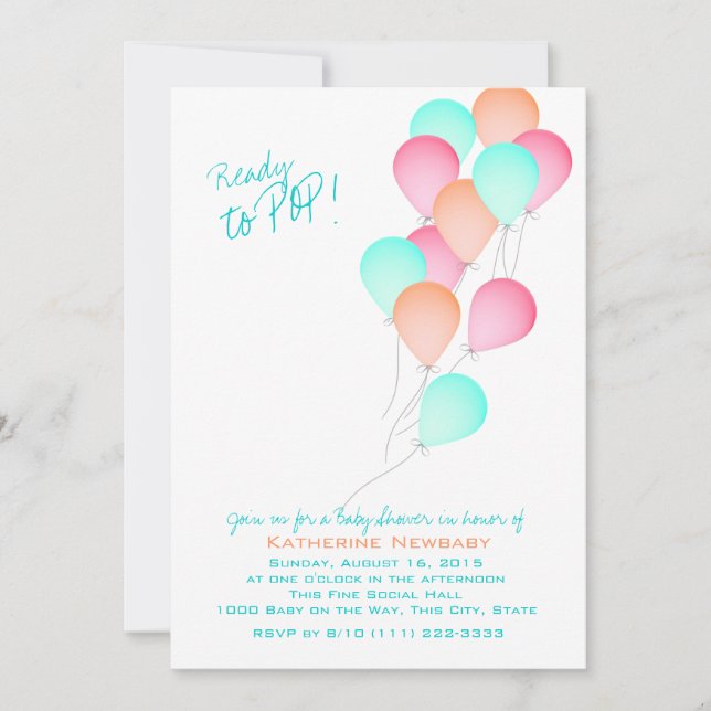 Invitation Baby shower de fête du ballon (Devant)