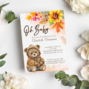 Invitation Baby shower de feuillage automne de l'ours en pelu