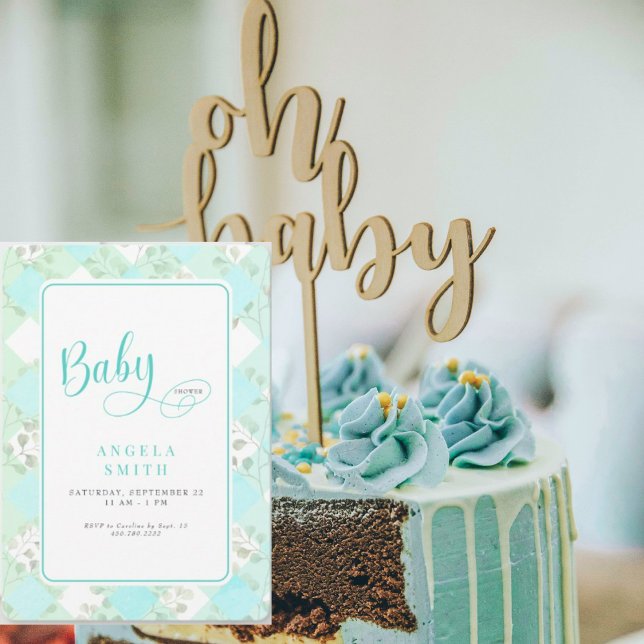 Invitation Baby shower de feuillage Turquoise (Créateur téléchargé)