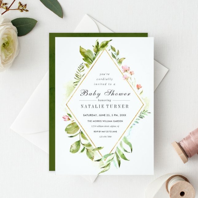Invitation Baby shower de feuillage vert floral (Créateur téléchargé)