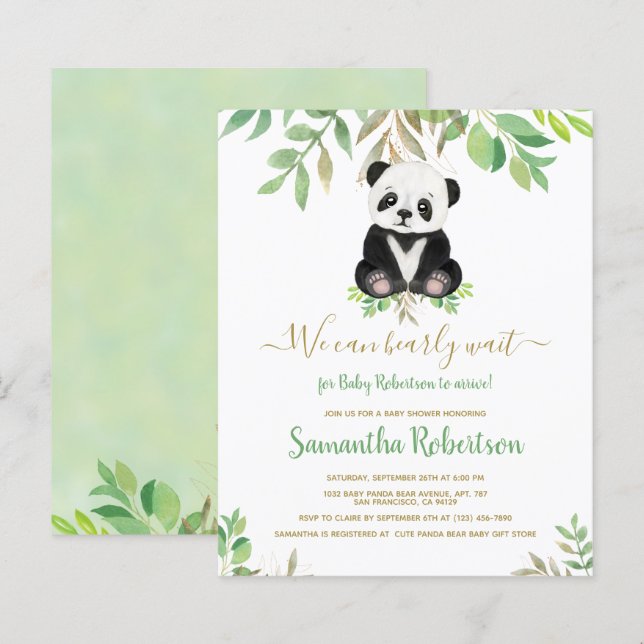 Invitation Baby shower de feuille d'aquarelle de l (Devant / Derrière)