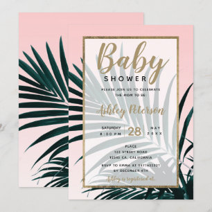 Invitation baby shower de feuilles de palmier tropical d'or