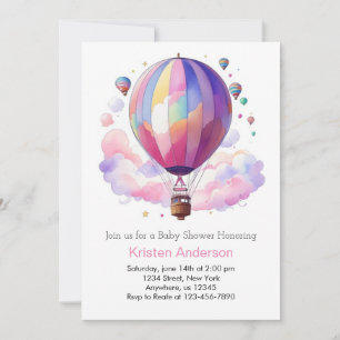 Invitation Baby shower de fille à ballon à air chaud Boho ros