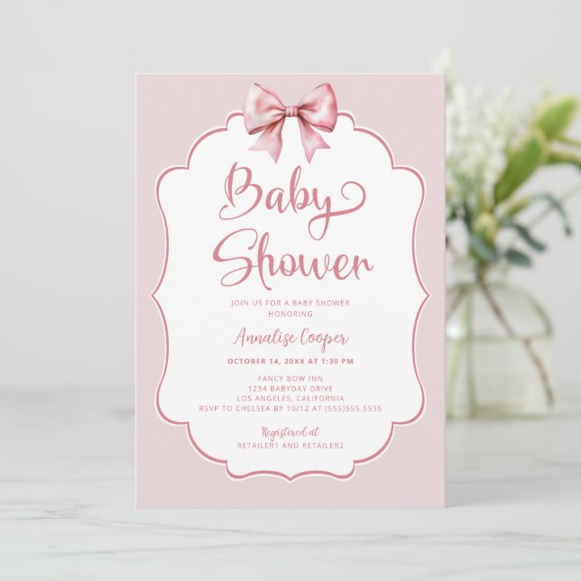 Invitation Baby shower de fille à la cou rose (Debout devant)