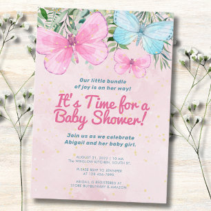 Invitation Baby shower de fille à papillon rose