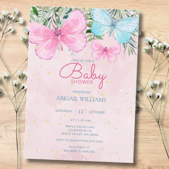 Invitation Baby shower de fille à papillon rose (Créateur téléchargé)