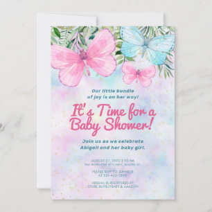 Invitation Baby shower de fille à papillon rose