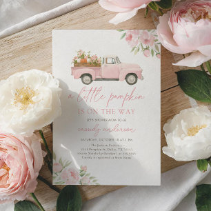 Invitation Baby shower de fille Citrouille de camion rose