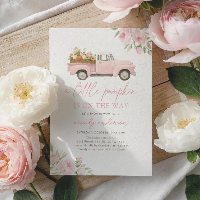Invitation Baby shower de fille Citrouille de camion rose (Créateur téléchargé)