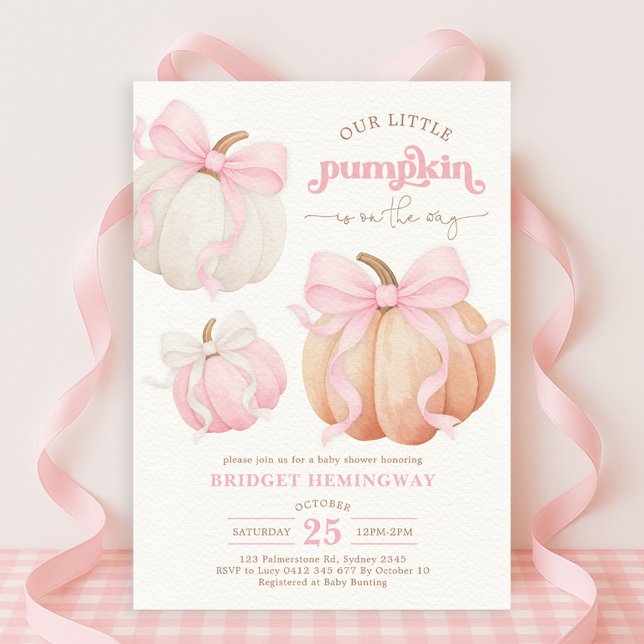 Invitation Baby shower de fille Citrouille rose Bow Pastel (Créateur téléchargé)