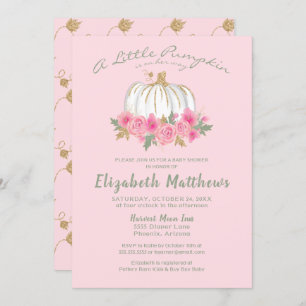 Invitation Baby shower de fille Citrouille rose or