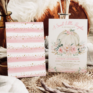 Invitation Baby shower de fille Citrouille rose rose pâle or 