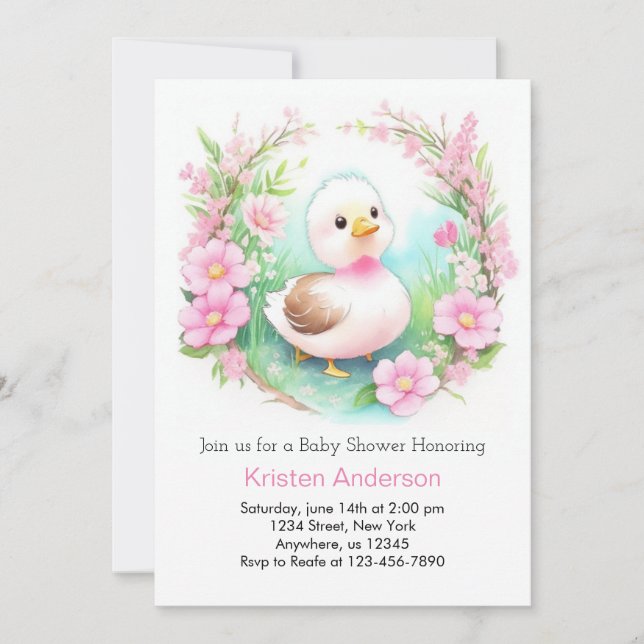 Invitation Baby shower de fille couleur d'aquarelle rose avec (Devant)