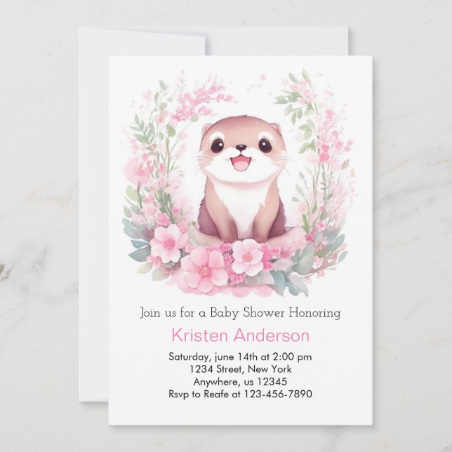 Invitation Baby shower de fille d'aquarelle lunaire (Devant)