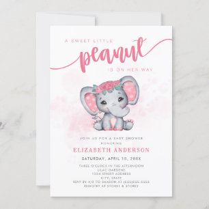 Invitation Baby shower de fille d'arachide rose Eléphant