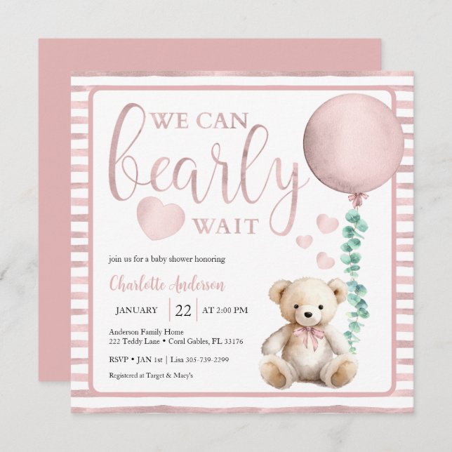 Invitation Baby shower de fille d'attente rose (Devant / Derrière)