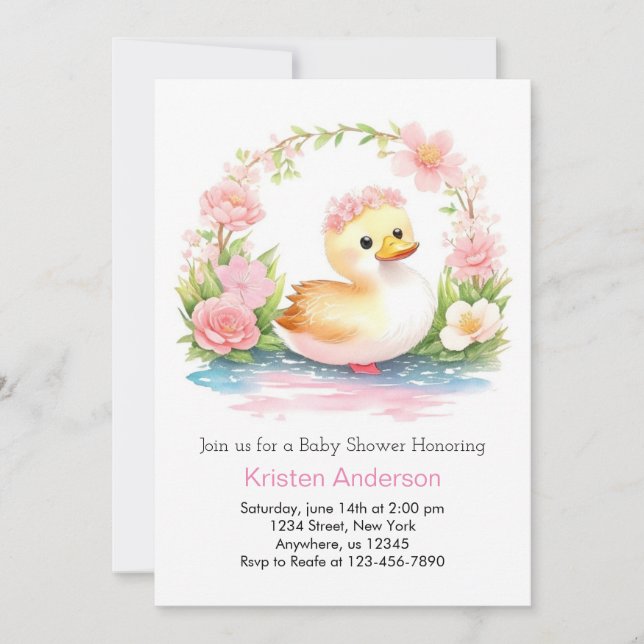 Invitation Baby shower de fille de canard Fleur sauvage encha (Devant)
