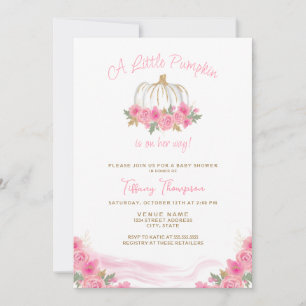 Invitation Baby shower de fille de chute rose petit Citrouill