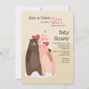 Invitation Baby shower de fille de couple d'ours