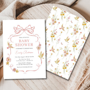 Invitation Baby shower de fille de la Bow Bow Fleur sauvage r