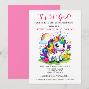 Invitation Baby shower de fille de licorne magique enchantée