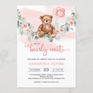 Invitation Baby shower de fille de l'oreille en peluche Eucal