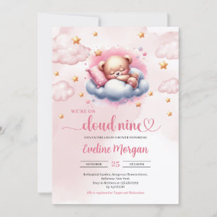 Invitation Baby shower de fille de l'ours en peluche couché n