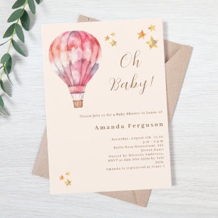 Invitation Baby shower de fille de pêche rose en ballon à air