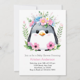 Invitation Baby shower de fille de pingouin rose lunatique