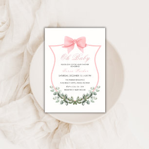 Invitation Baby shower de fille de poitrine rose simple Eucal