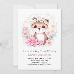 Invitation Baby shower de fille de prairie de loutres roses W