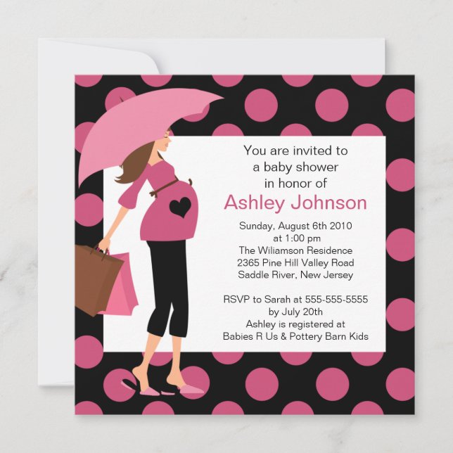 Invitation Baby shower de fille de rose de maman de mod (Devant)