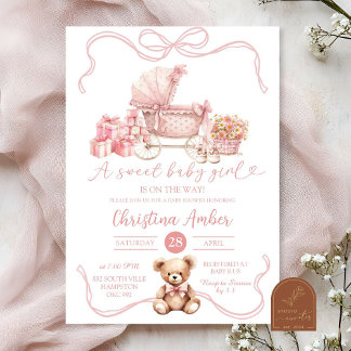 Invitation Baby shower de fille de transport de bébé de garço