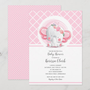 Invitation Baby shower de fille d'éléphant rose
