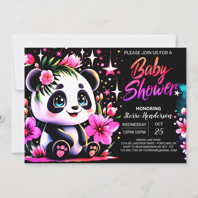 Invitation Baby shower de fille d'enchantement de panda lunai (Devant)