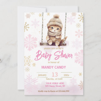 Invitation Baby shower de fille d'hiver Pink Snowf